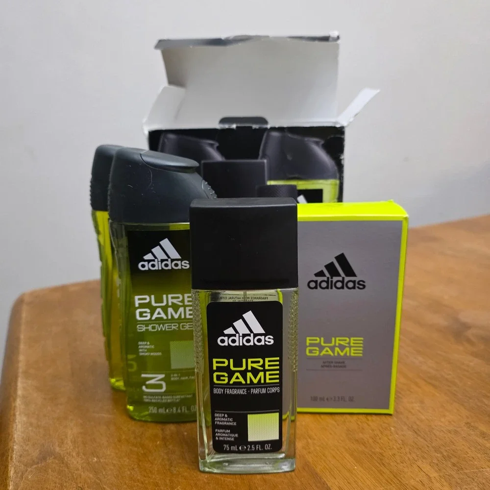 Adidas Pure Game Gift Set 4pc‎ Green Woody Aromatic Shower Gel Aftershave Sport